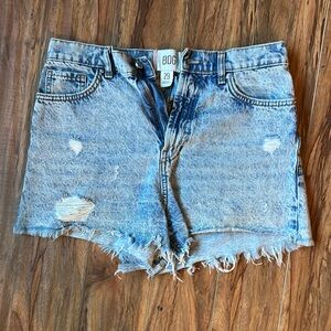 BDG A Line Blue Distressed Jean Shorts Raw Hem